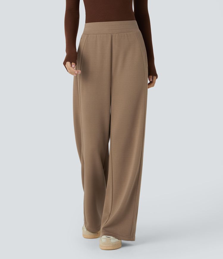 Freizeithose mit mittelhohem Bund, Seitentaschen, lockerer Passform und geradem Bein