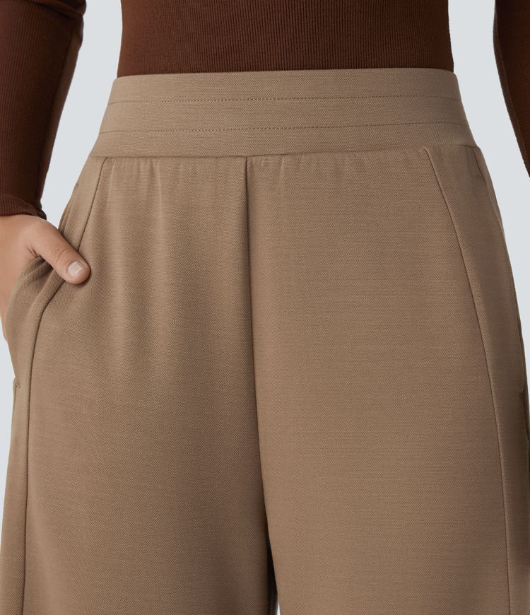 Freizeithose mit mittelhohem Bund, Seitentaschen, lockerer Passform und geradem Bein