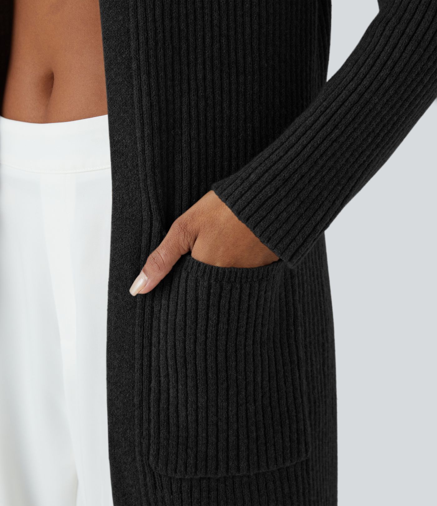 Hooded Long Sleeve Pocket Longline Casual Cardigan