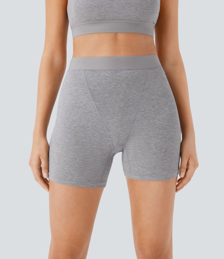 High Stretch Ribbed Knit High Waisted Lounge Biker Shorts 5''