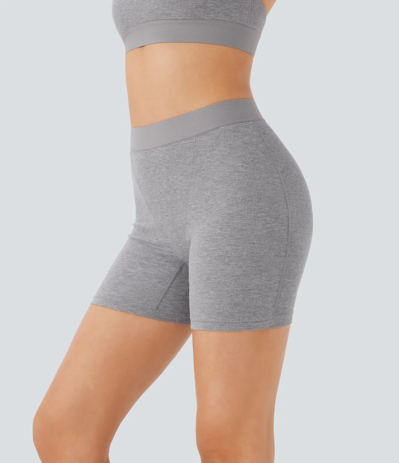 High Stretch Ribbed Knit High Waisted Lounge Biker Shorts 5''