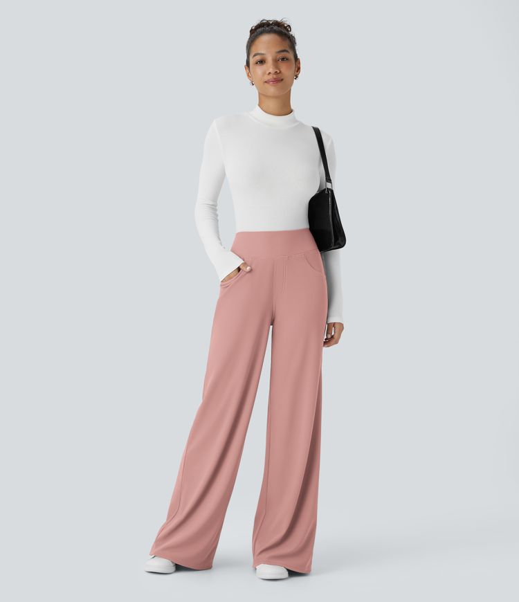Halara Flex™ High Waisted Tummy Control Pockets Wide Leg Micro Waffle Work Pants