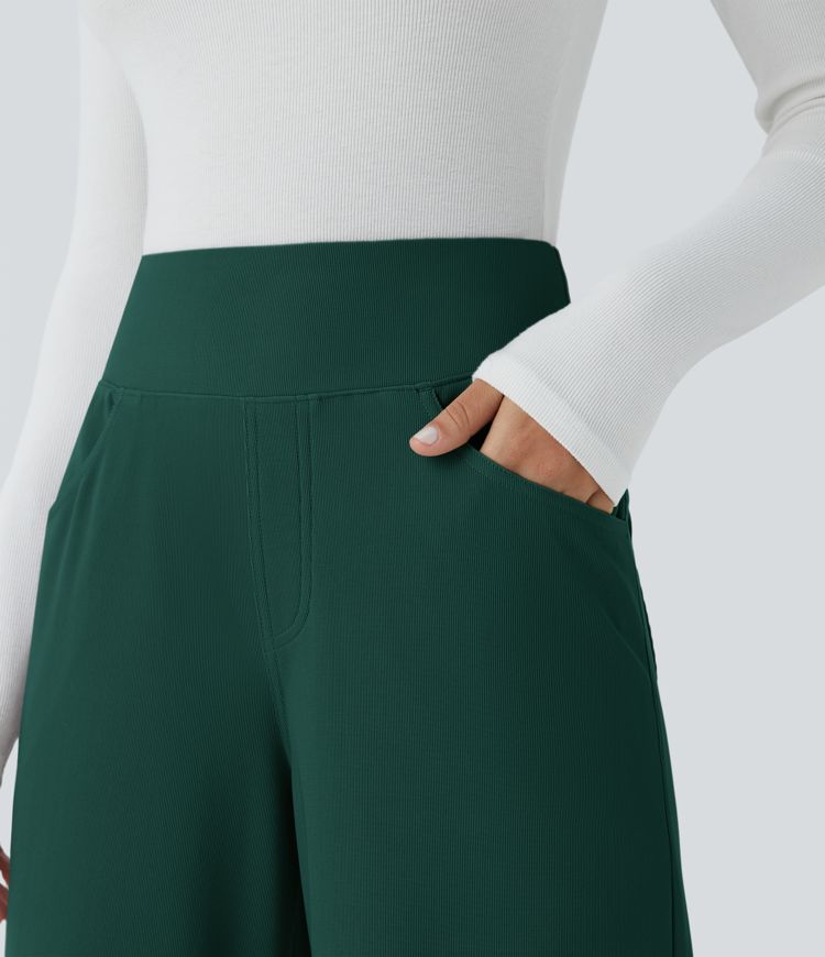 Halara Flex™ - Arbeitshose mit hohem Bund, Seitentaschen, Bauchkontrolle, Mikrowaffelstoff und weitem Bein