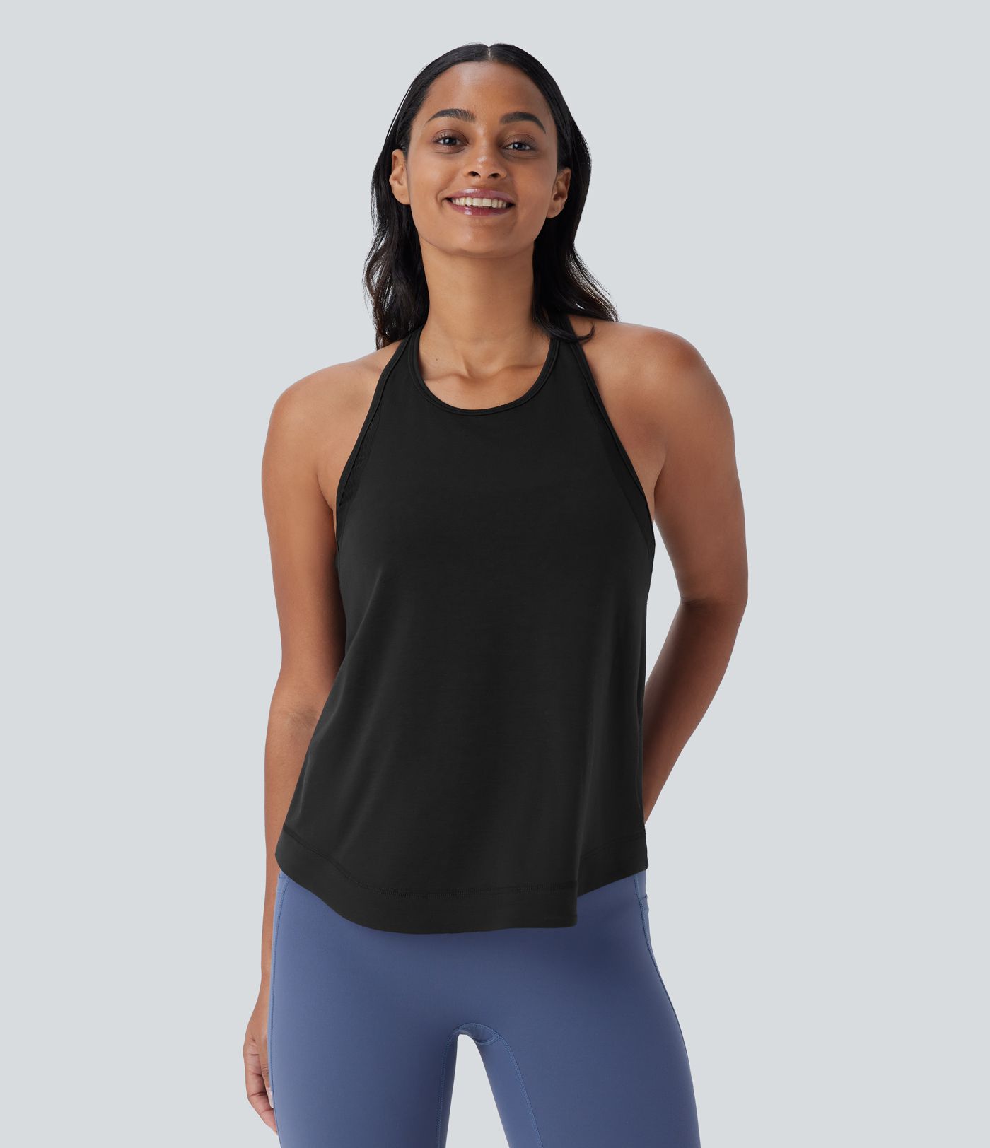 Lauf-Tanktop mit Racerback, Streifen und gebogenem Saum - schnelltrocknend