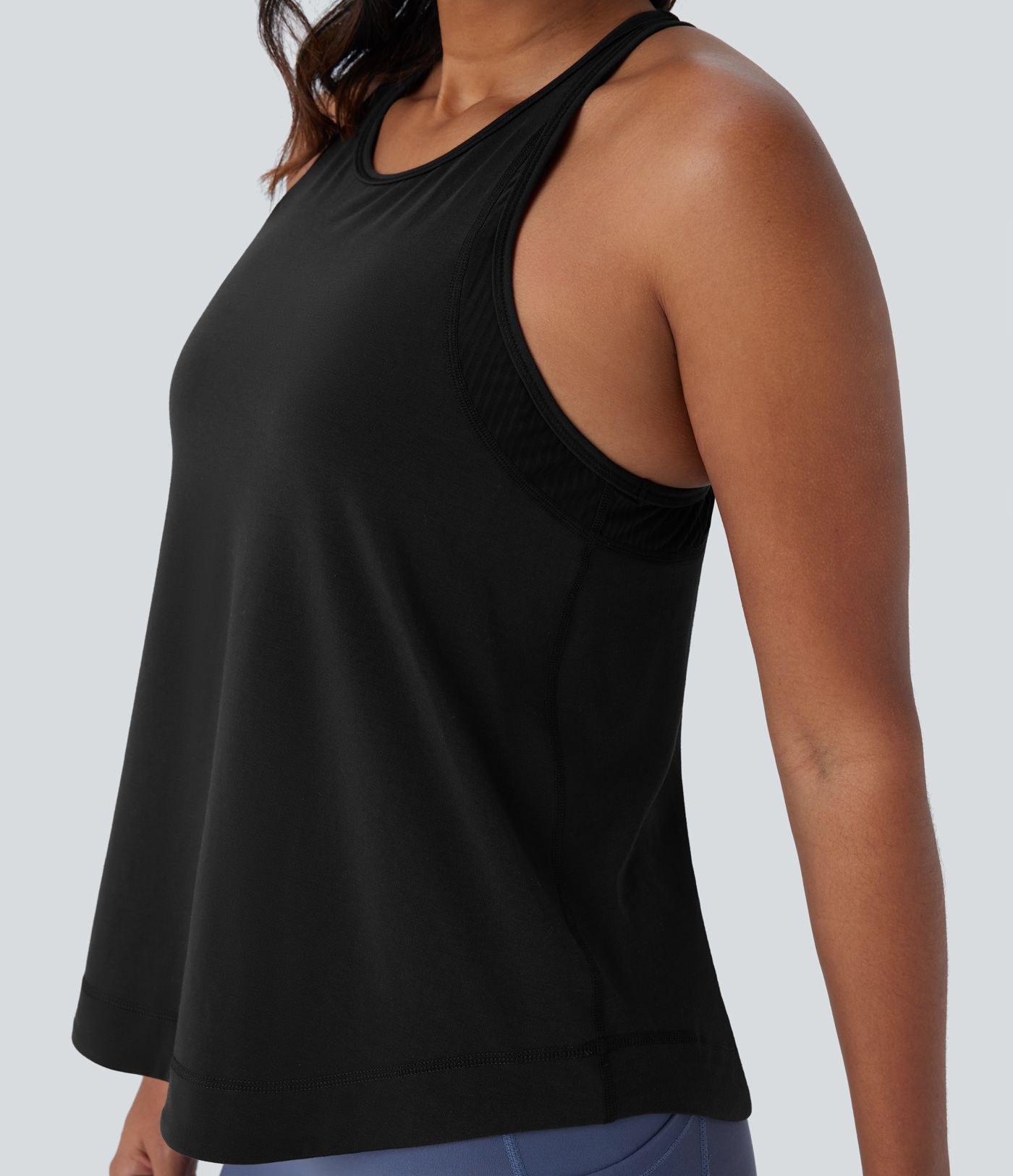 Lauf-Tanktop mit Racerback, Streifen und gebogenem Saum - schnelltrocknend