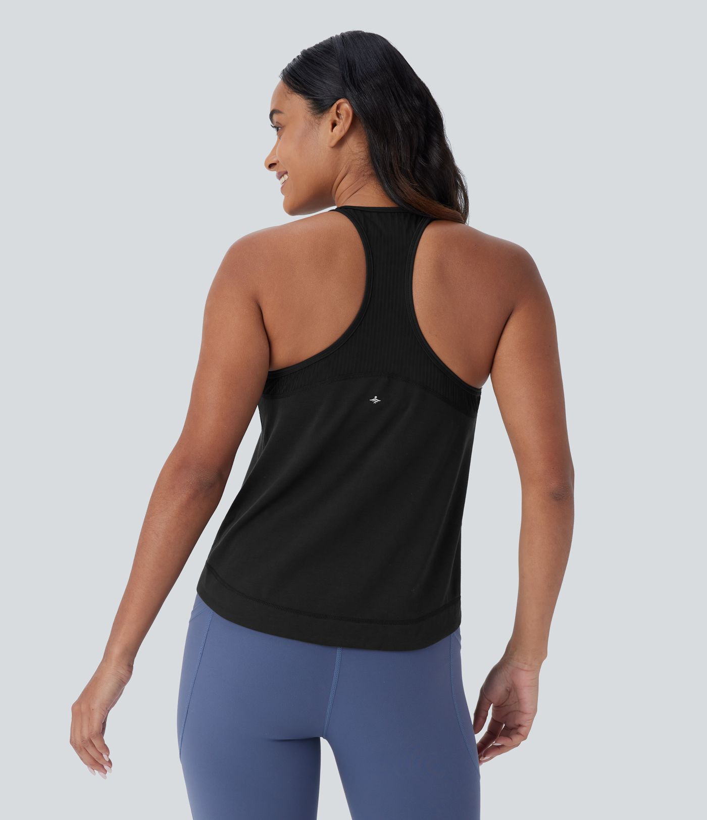 Lauf-Tanktop mit Racerback, Streifen und gebogenem Saum - schnelltrocknend