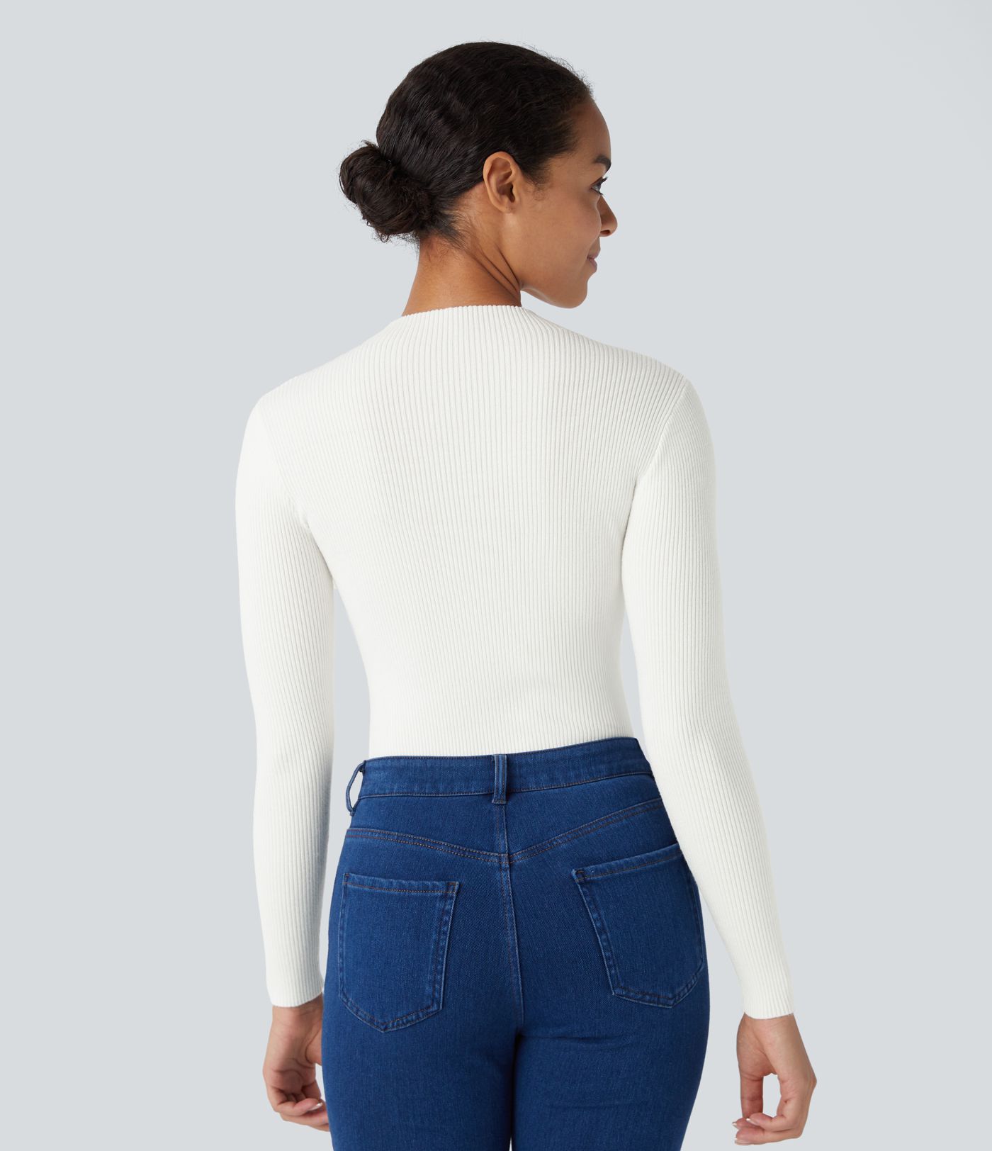 Ribbed Knit Round Neck Long Sleeve Casual Sweater