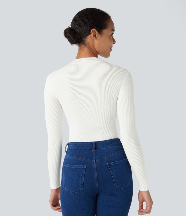 Pull décontracté en maille côtelée à col rond et manches longues