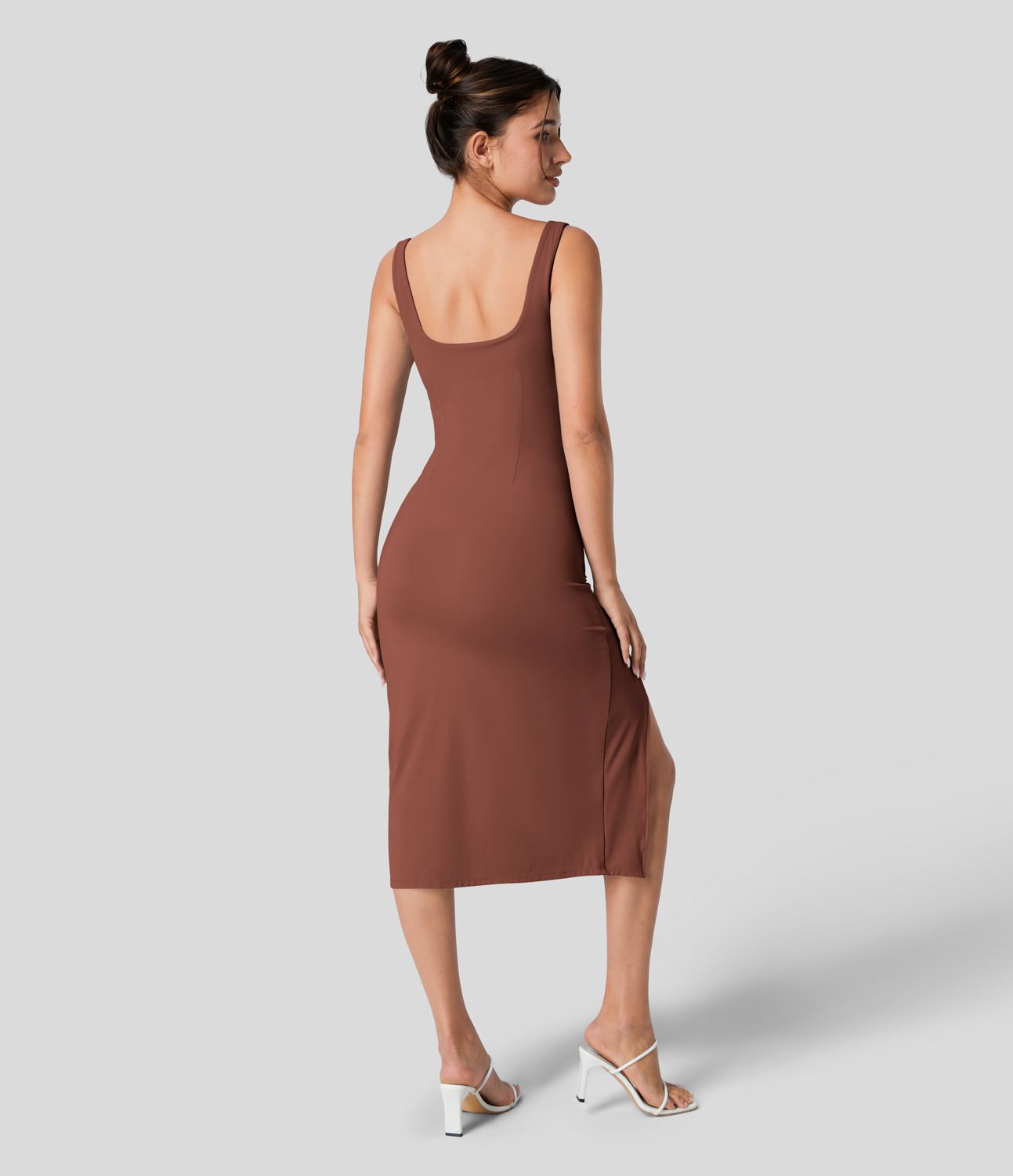 Softlyzero™ Airy Square Neck Backless Corset Ruched Split Bodycon Midi Cool Touch Bridesmaid and Wedding Guest Dress Softlyzero™ Airy Square Neck Backless Corset Ruched Split Bodycon Midi Cool Touch Bridesmaid and Wedding Guest Dress