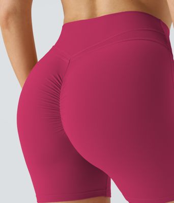 SoftlyZero™ Plush High Waisted Crossover Ruched Yoga Shorts 5''
