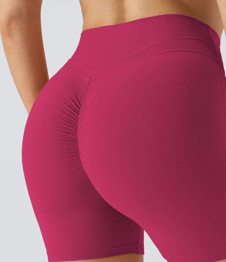 SoftlyZero™ Plush High Waisted Crossover Ruched Yoga Shorts 5''