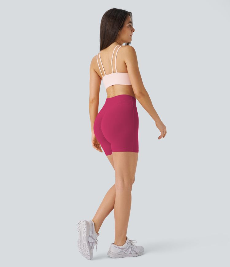 SoftlyZero™ Plush High Waisted Crossover Ruched Yoga Shorts 5''