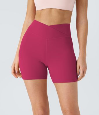 SoftlyZero™ Plush High Waisted Crossover Ruched Yoga Shorts 5''