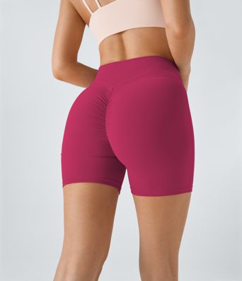 SoftlyZero™ Plush High Waisted Crossover Ruched Yoga Shorts 5''