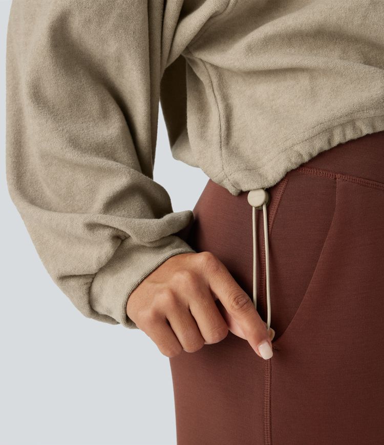 Raglan Sleeve Adjustable Drawstring Hem Casual Sweatshirt