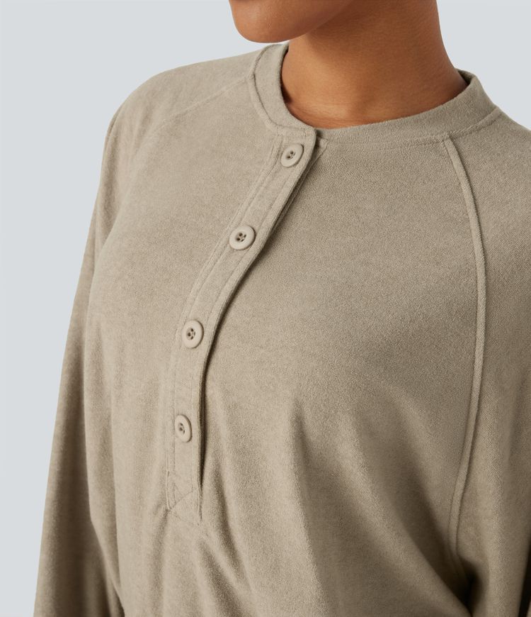 Raglan Sleeve Adjustable Drawstring Hem Casual Sweatshirt