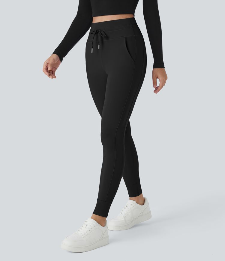 Softlyzero™ Airy High Waisted Drawstring Side Pocket Plain Cool Touch Full Length Joggers-UPF50+
