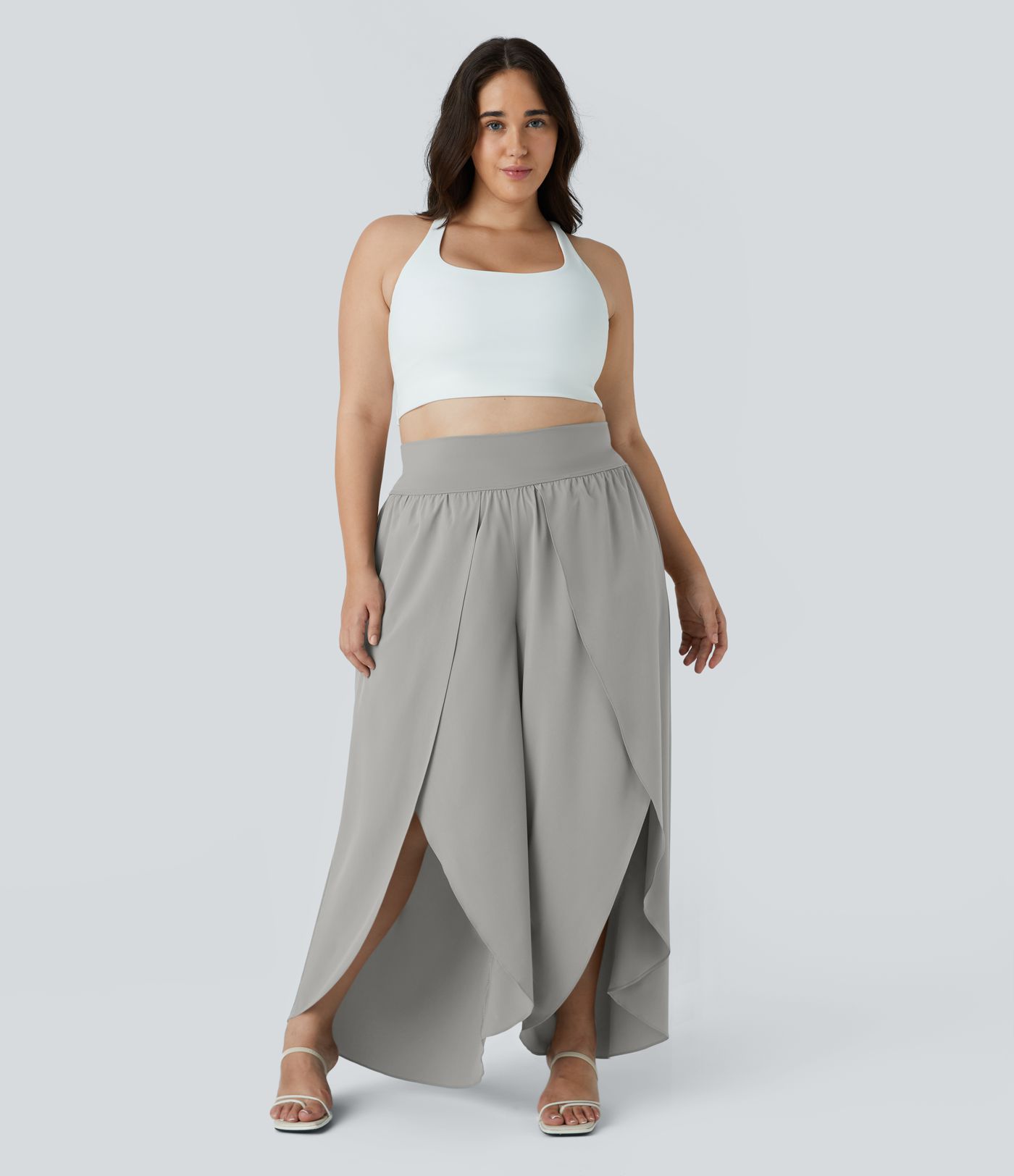 Breezeful™ High Waisted Back Waistband Pocket Palazzo Flowy Wide Leg Quick Dry Casual Plus Size Pants