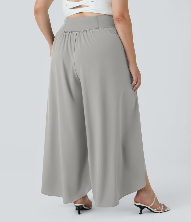 Breezeful™ High Waisted Back Waistband Pocket Palazzo Flowy Wide Leg Quick Dry Casual Plus Size Pants