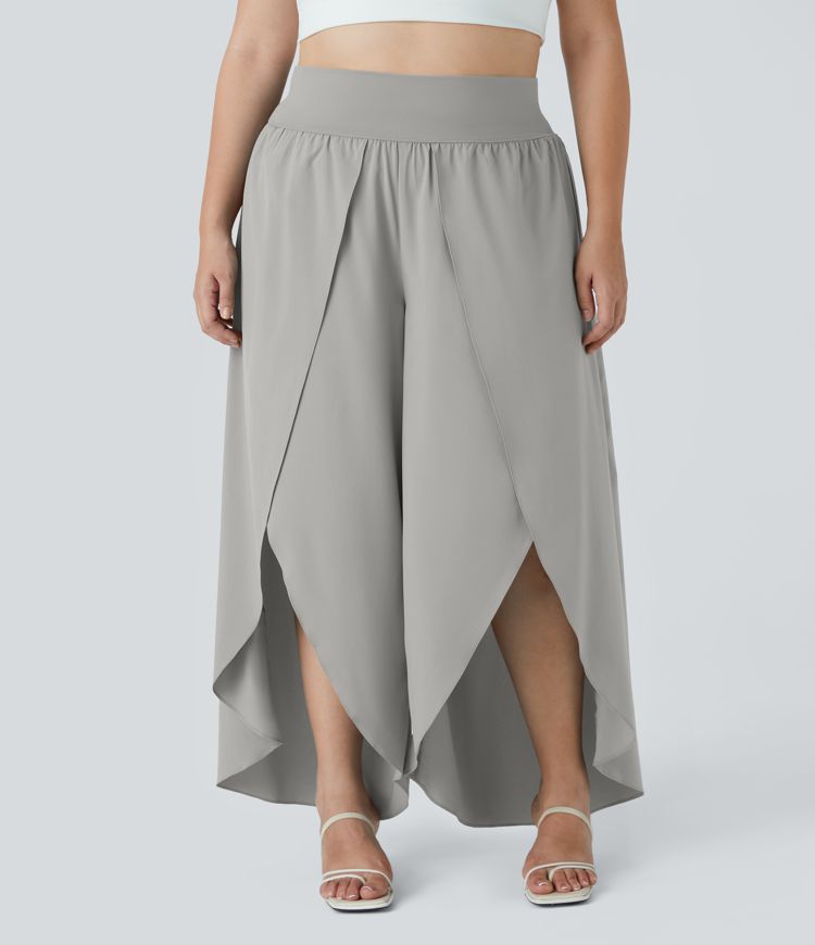 Breezeful™ High Waisted Back Waistband Pocket Palazzo Flowy Wide Leg Quick Dry Casual Plus Size Pants