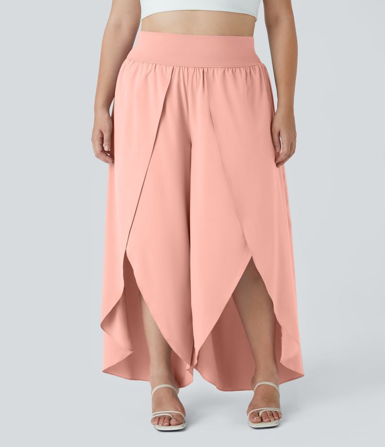Breezeful™ High Waisted Back Waistband Pocket Palazzo Flowy Wide Leg Quick Dry Casual Plus Size Pants