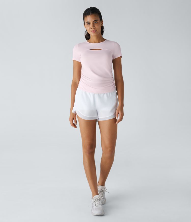 Short Sleeve Cutout Ruched Workout Sports Top