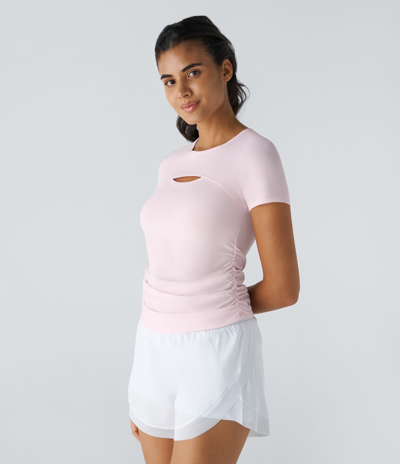 Short Sleeve Cut Out Ruched Workout Sports Top
