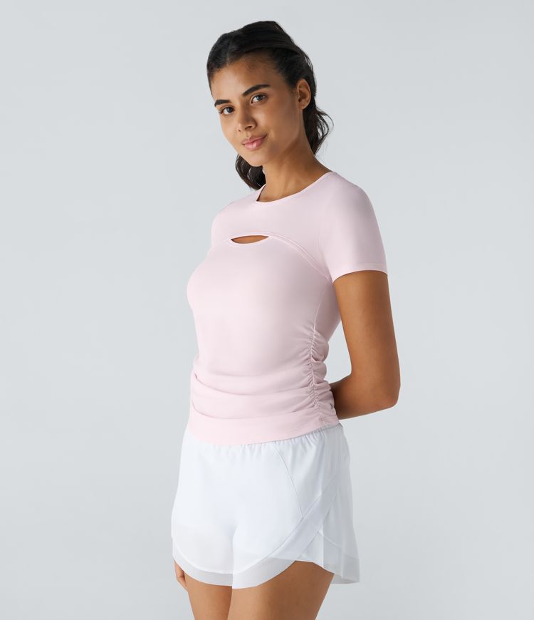 Short Sleeve Cutout Ruched Workout Sports Top