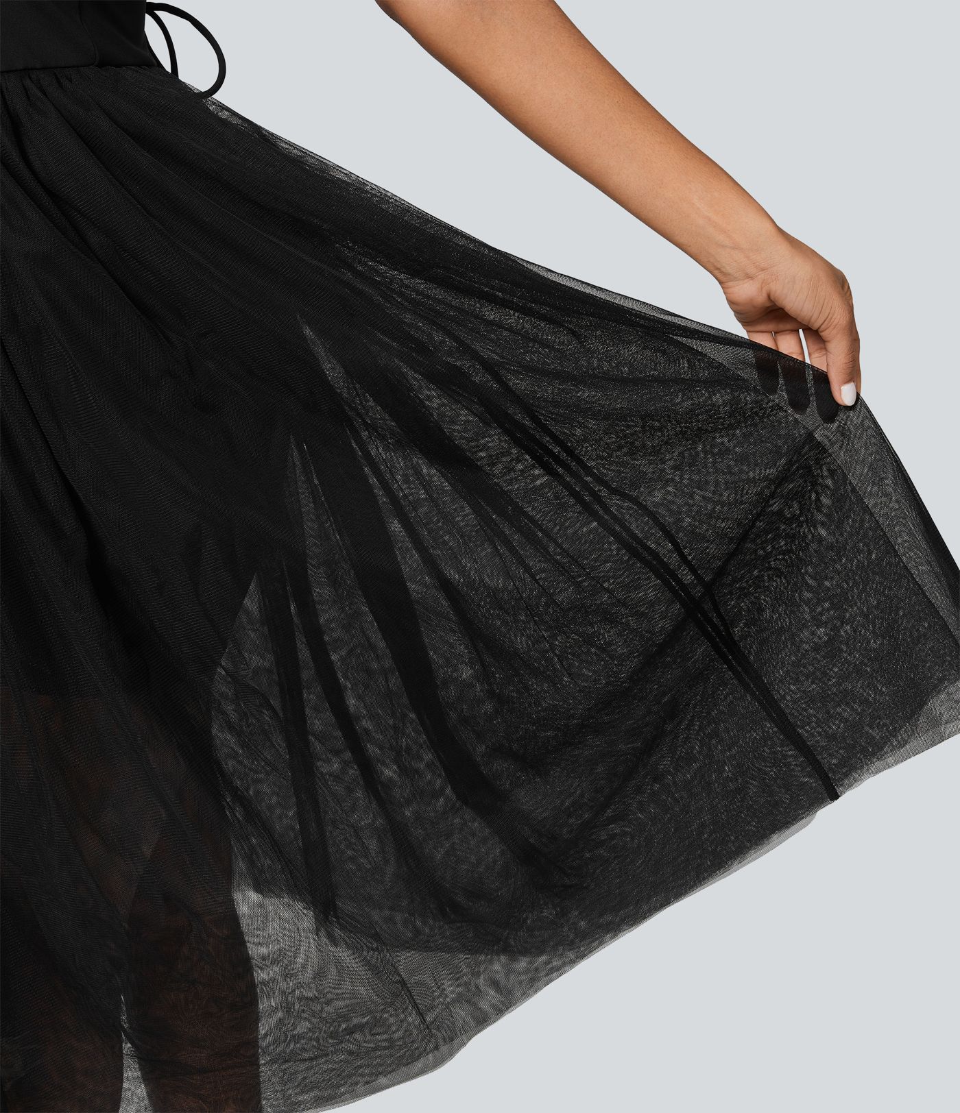 V-hals Rynket Snøre Kontrast Mesh Midi Avslappet Kjole