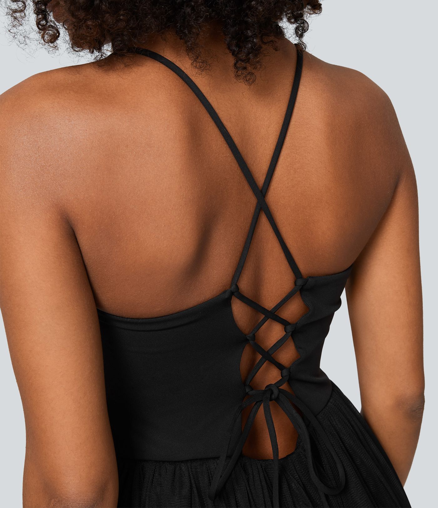 V-hals Rynket Snøre Kontrast Mesh Midi Avslappet Kjole