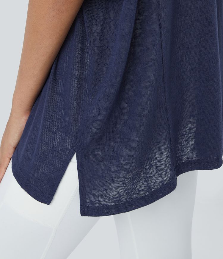 Top Casual Oversize Asymétrique Ourlet Fendu Transparent