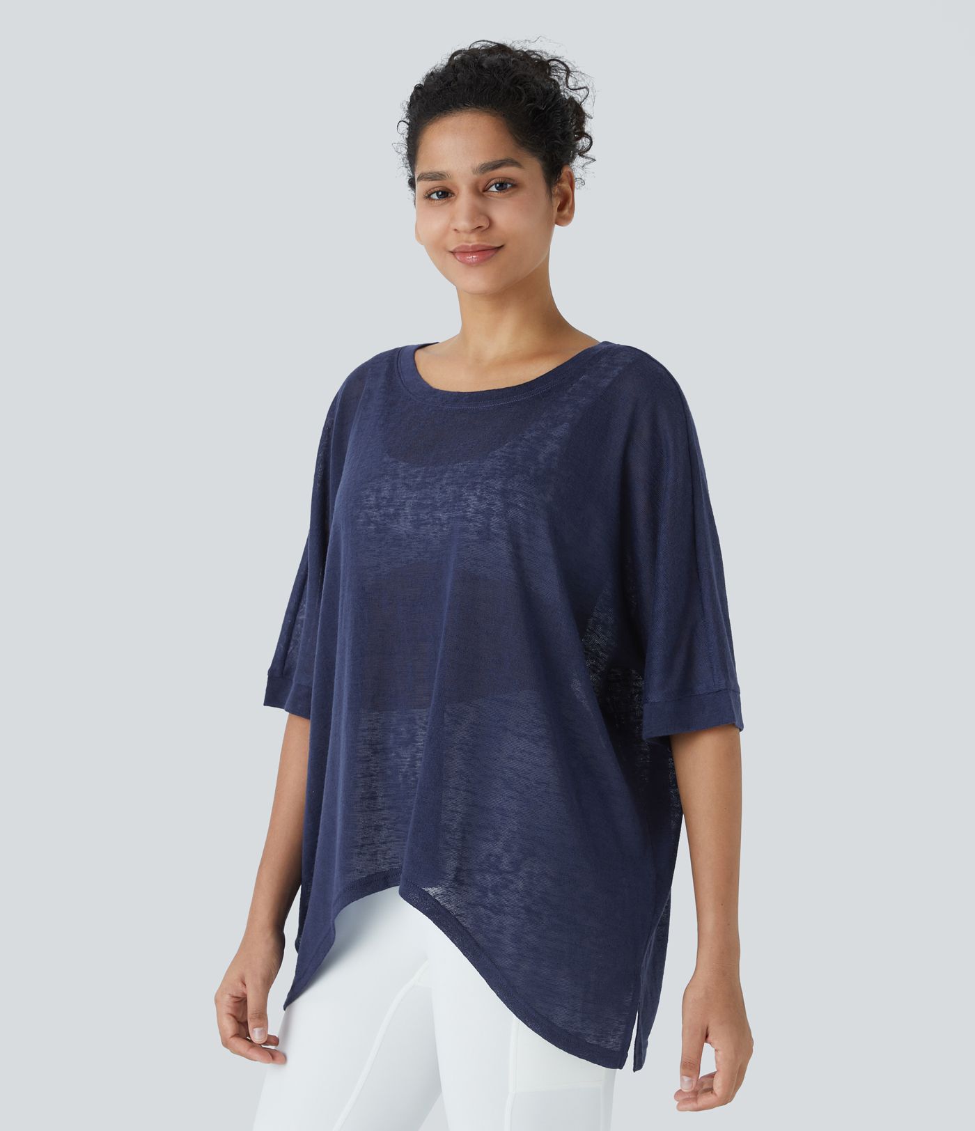 Top Casual Oversize Asymétrique Ourlet Fendu Transparent