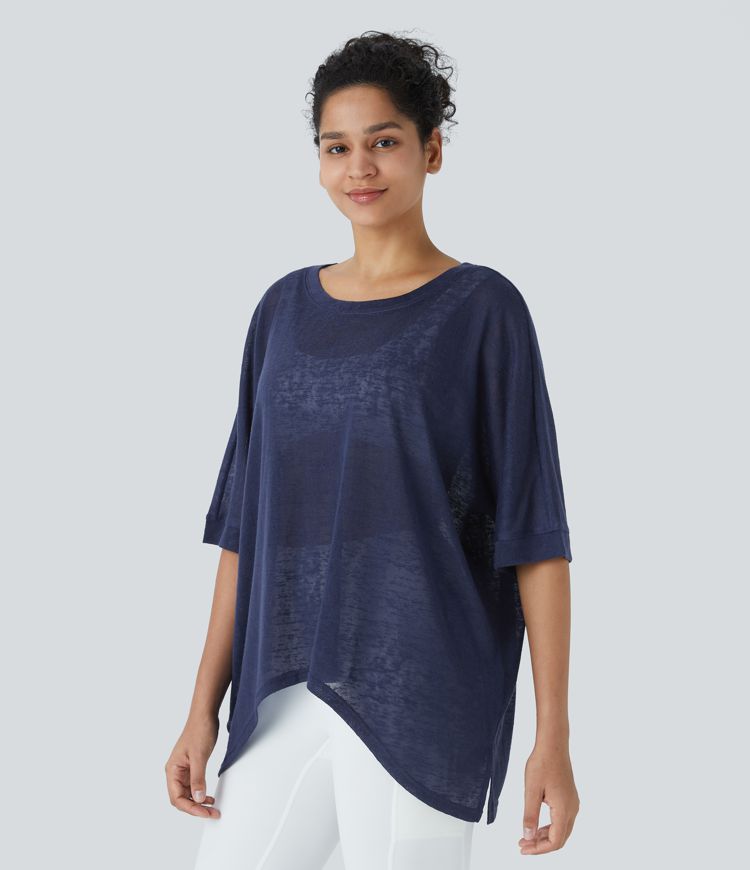 Top Casual Oversize Asymétrique Ourlet Fendu Transparent