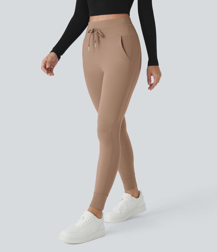 Softlyzero™ Airy High Waisted Drawstring Side Pocket Plain Cool Touch Full Length Joggers-UPF50+