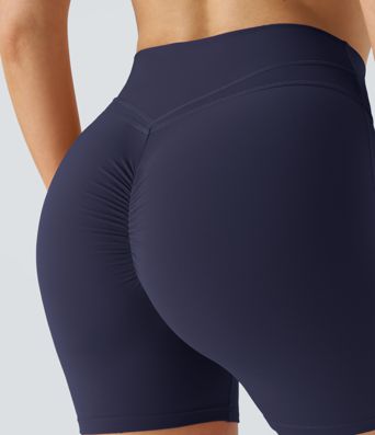 SoftlyZero™ Plush High Waisted Crossover Ruched Yoga Shorts 5''