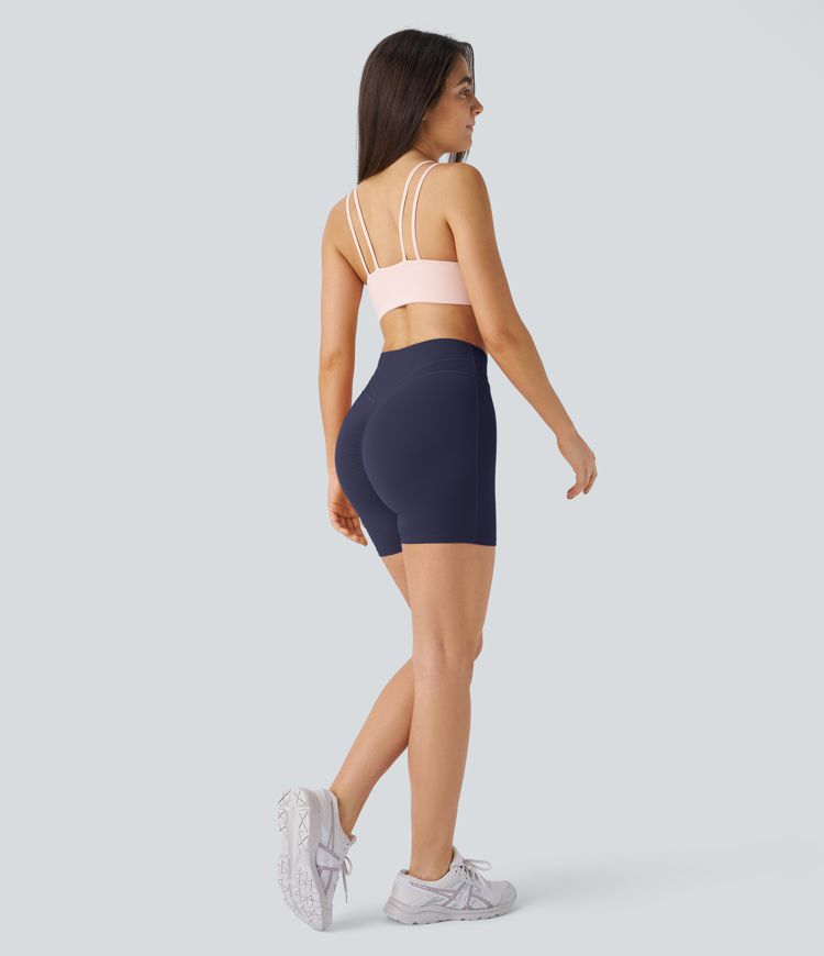 SoftlyZero™ Plush High Waisted Crossover Ruched Yoga Shorts 5''