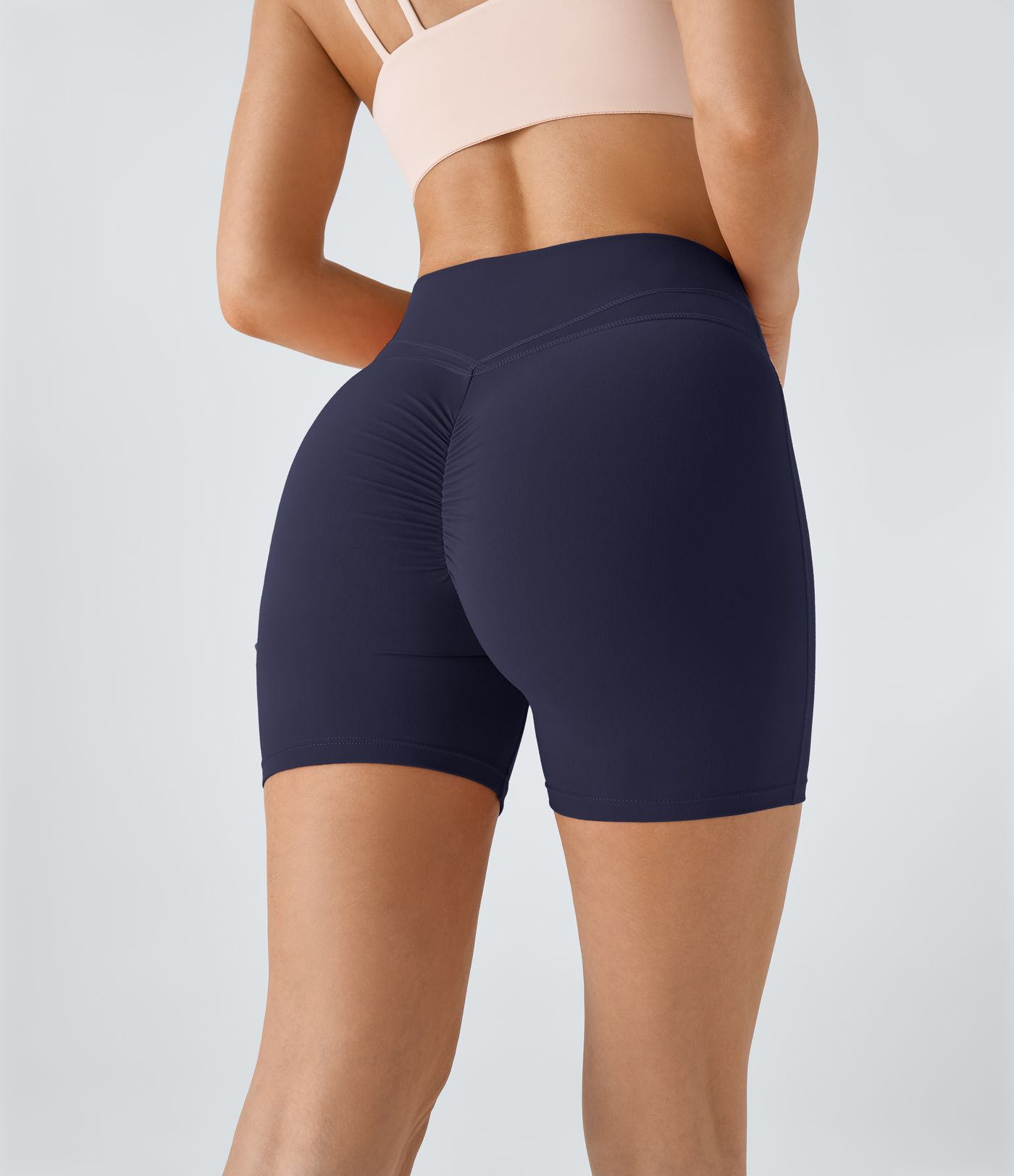 SoftlyZero™ Plush High Waisted Crossover Ruched Yoga Shorts 5''