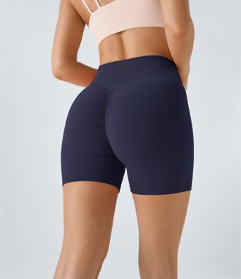 SoftlyZero™ Plush High Waisted Crossover Ruched Yoga Shorts 5''