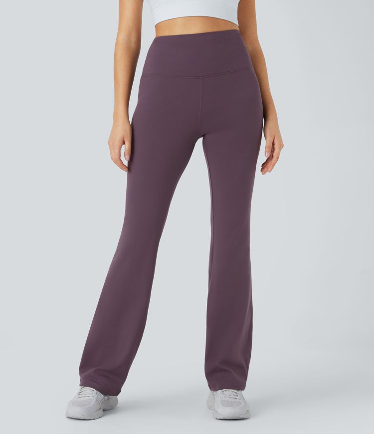 High Waisted Back Pocket Plain Slight Flare Leggings