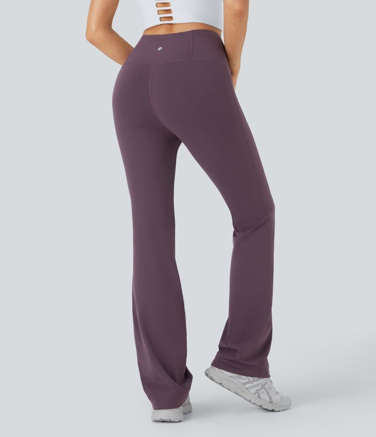 High Waisted Back Pocket Plain Slight Flare Leggings