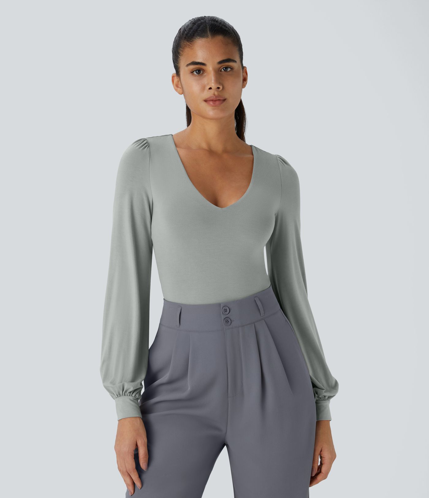 Body Travail à Boutons Col en V Manches Longues