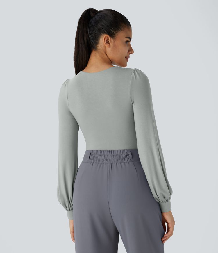 V Neck Long Sleeve Work Bodysuit