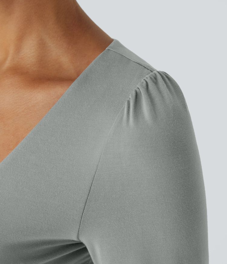 Body Travail à Boutons Col en V Manches Longues