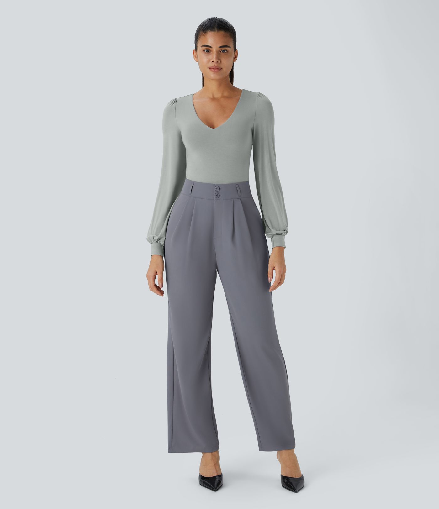 Body Travail à Boutons Col en V Manches Longues