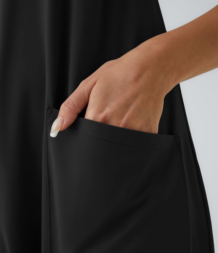 Rückenfreier, knöchellanger, lässiger, konischer Jumpsuit-Overall mit mehreren Taschen