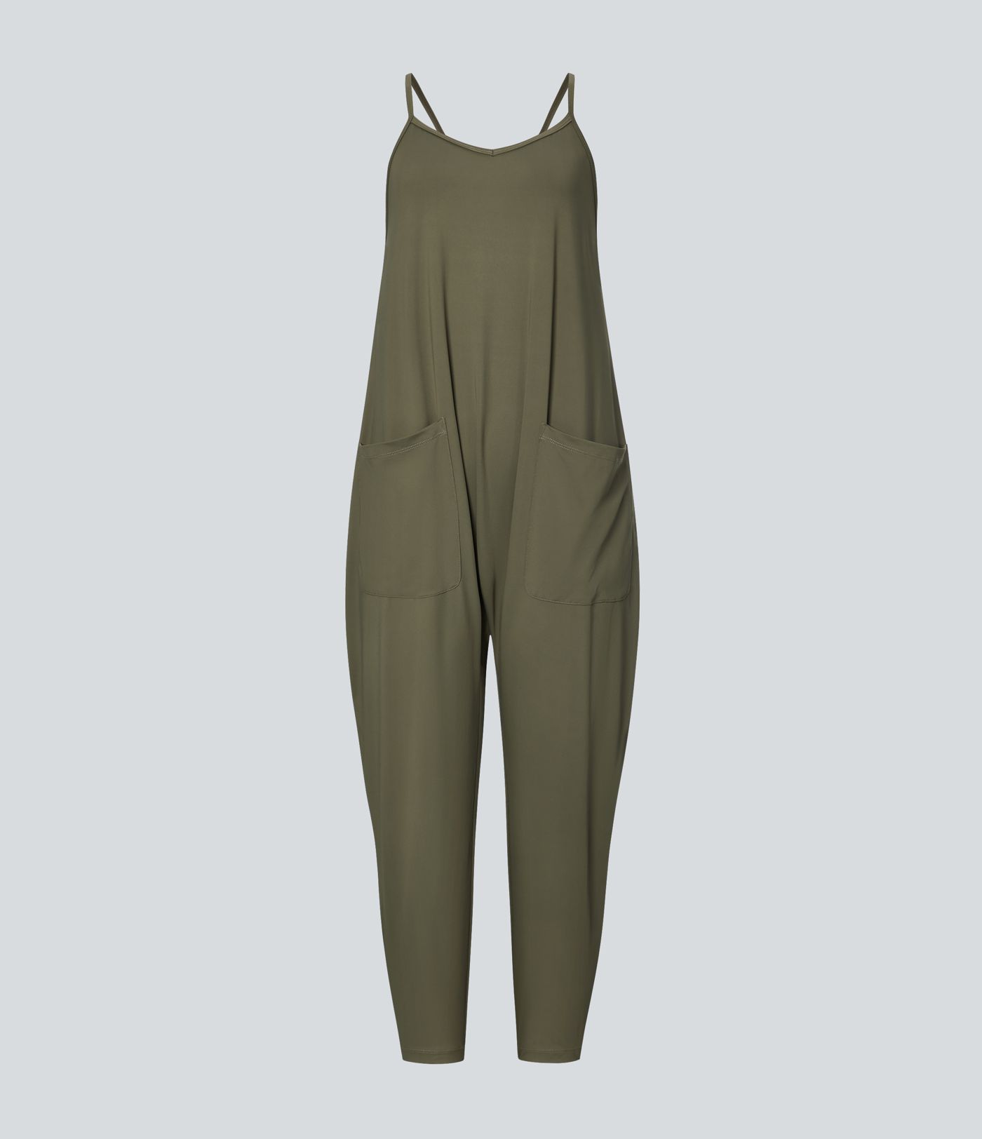 Backless Multi-Pocket Ankle-Length Casual Loose Tapered Jumpsuit