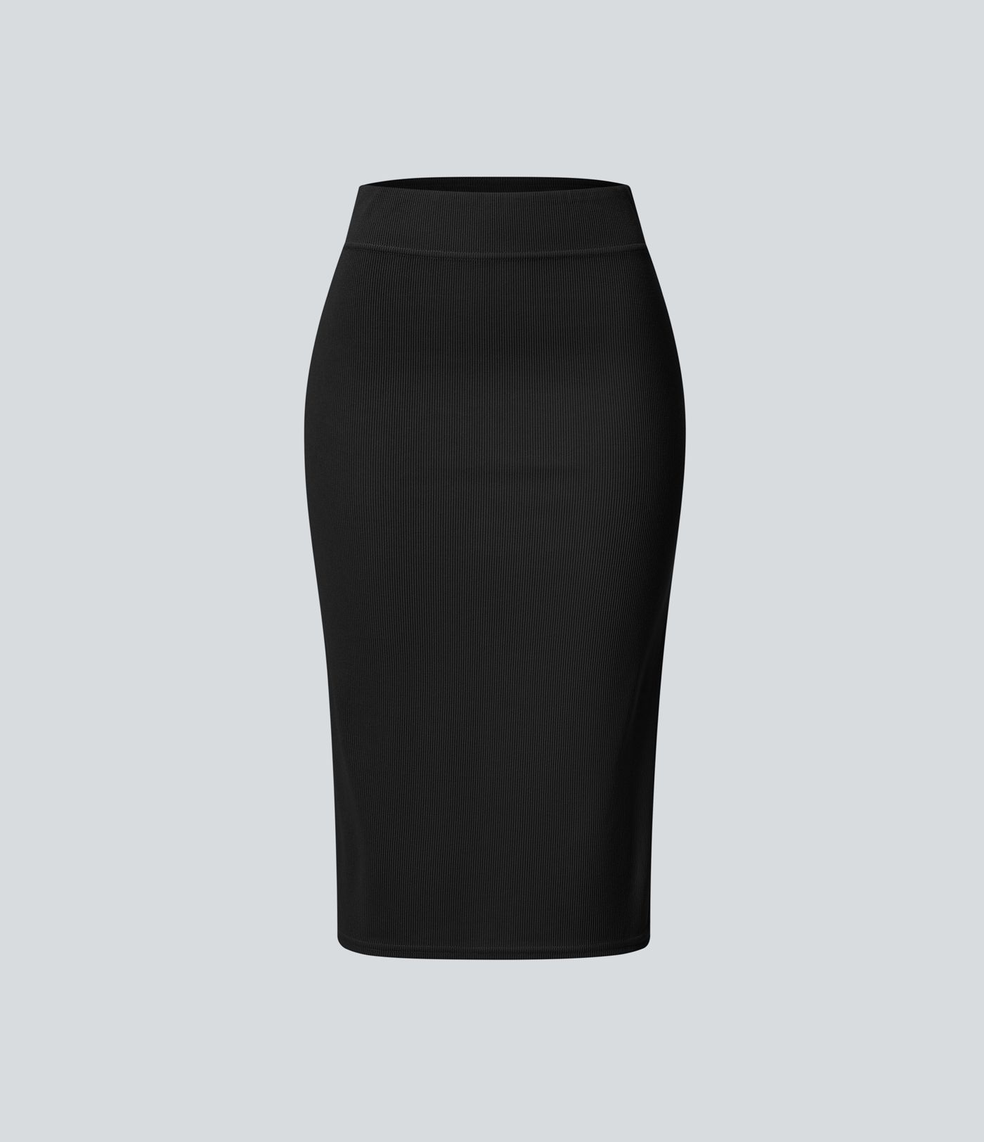 Ribbed High Waisted Split Bodycon Midi Casual Skirt