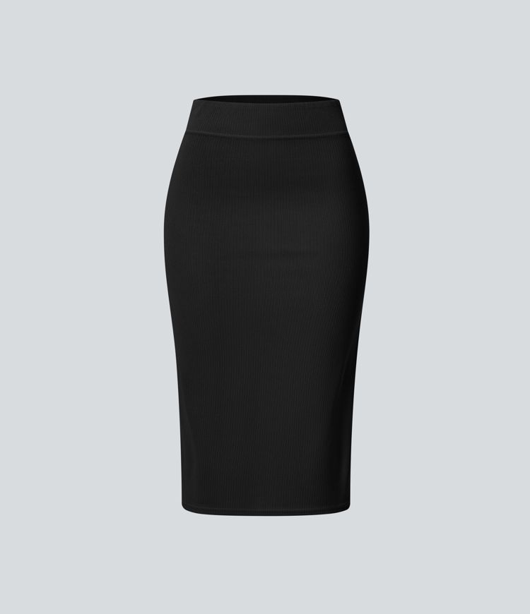 Ribbed High Waisted Bodycon Midi Casual Skirt