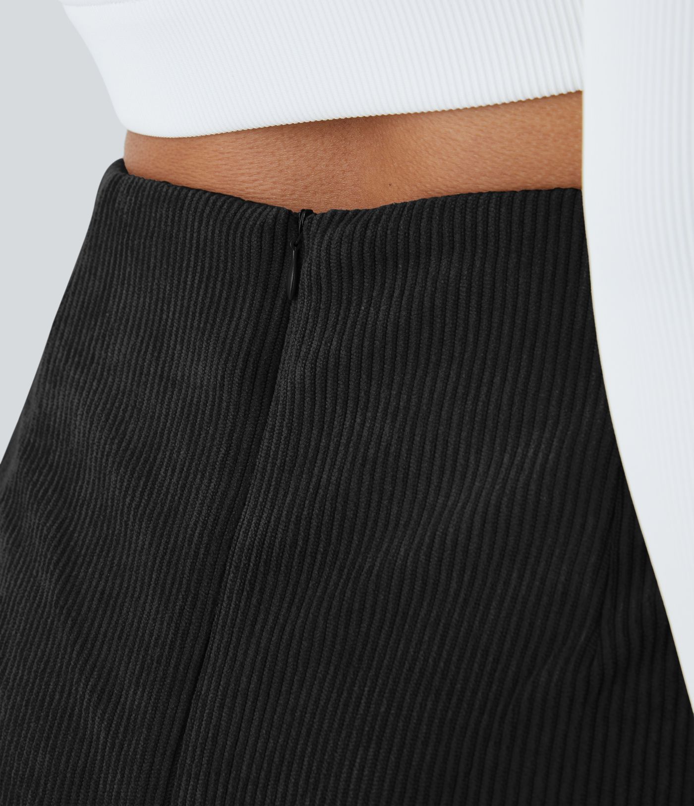 High Waisted Back Zipper Split Hem 2-in-1 Corduroy Casual Skirt