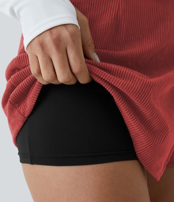 High Waisted Back Zipper Split Hem 2-in-1 Corduroy Casual Skirt